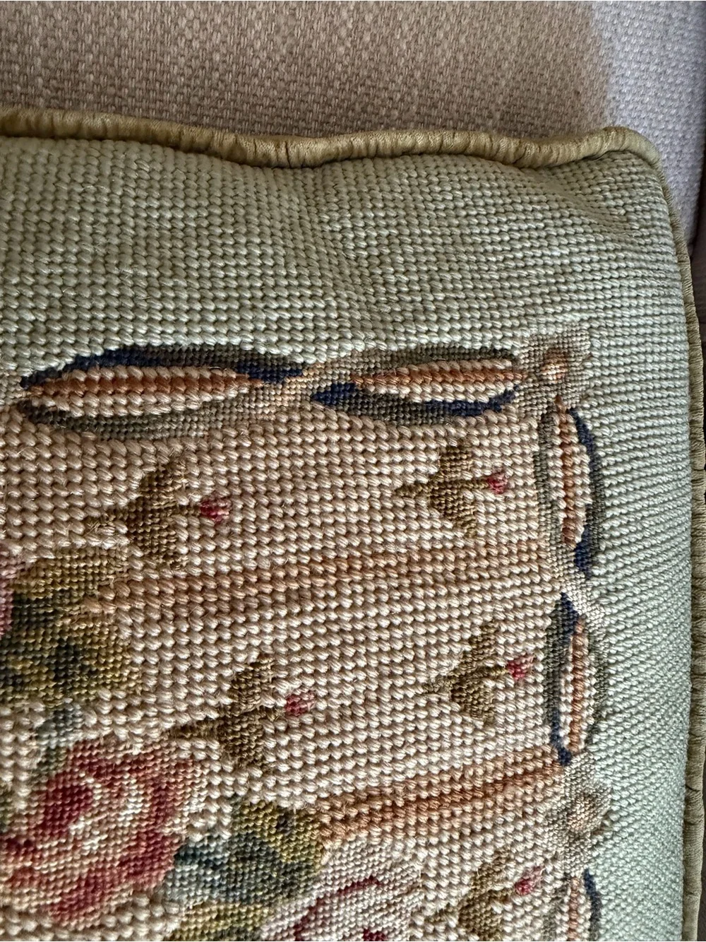 Pair Antique French PILLOW Cushions large needlepoint petitpoint roses